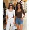 image:imageMANGOPOP Sexy Half Sleeve Tops for Women Scoop Neck Slim Fitted Casual Going Out T Shirt Tops 2026 TrendyBrown Coffee