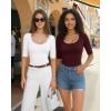 image:imageMANGOPOP Sexy Half Sleeve Tops for Women Scoop Neck Slim Fitted Casual Going Out T Shirt Tops 2026 TrendyBurgundy
