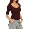 image:imageMANGOPOP Sexy Half Sleeve Tops for Women Scoop Neck Slim Fitted Casual Going Out T Shirt Tops 2026 TrendyBurgundy
