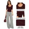 image:imageMANGOPOP Sexy Half Sleeve Tops for Women Scoop Neck Slim Fitted Casual Going Out T Shirt Tops 2026 TrendyBurgundy