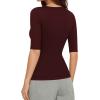 image:imageMANGOPOP Sexy Half Sleeve Tops for Women Scoop Neck Slim Fitted Casual Going Out T Shirt Tops 2026 TrendyBurgundy