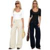 image:imageMANGOPOP Sexy Half Sleeve Tops for Women Scoop Neck Slim Fitted Casual Going Out T Shirt Tops 2026 TrendyCreamy White