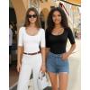 image:imageMANGOPOP Sexy Half Sleeve Tops for Women Scoop Neck Slim Fitted Casual Going Out T Shirt Tops 2026 TrendyCreamy White