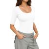 image:imageMANGOPOP Sexy Half Sleeve Tops for Women Scoop Neck Slim Fitted Casual Going Out T Shirt Tops 2026 TrendyCreamy White