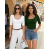 image:imageMANGOPOP Sexy Half Sleeve Tops for Women Scoop Neck Slim Fitted Casual Going Out T Shirt Tops 2026 TrendyDeep Green