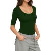 image:imageMANGOPOP Sexy Half Sleeve Tops for Women Scoop Neck Slim Fitted Casual Going Out T Shirt Tops 2026 TrendyDeep Green