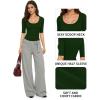 image:imageMANGOPOP Sexy Half Sleeve Tops for Women Scoop Neck Slim Fitted Casual Going Out T Shirt Tops 2026 TrendyDeep Green