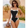 image:imageMANGOPOP Women One Piece Swimsuit Tummy Control Slimming Swim Suits Color Block Bathing Suit 2026 Beach Vacation SwimwearBlack