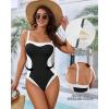 image:imageMANGOPOP Women One Piece Swimsuit Tummy Control Slimming Swim Suits Color Block Bathing Suit 2026 Beach Vacation SwimwearBlack
