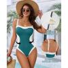 image:imageMANGOPOP Women One Piece Swimsuit Tummy Control Slimming Swim Suits Color Block Bathing Suit 2026 Beach Vacation SwimwearBlue