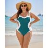 image:imageMANGOPOP Women One Piece Swimsuit Tummy Control Slimming Swim Suits Color Block Bathing Suit 2026 Beach Vacation SwimwearBlue