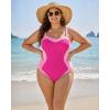 image:imageMANGOPOP Women One Piece Swimsuit Tummy Control Slimming Swim Suits Color Block Bathing Suit 2026 Beach Vacation SwimwearPink