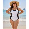 image:imageMANGOPOP Women One Piece Swimsuit Tummy Control Slimming Swim Suits Color Block Bathing Suit 2026 Beach Vacation SwimwearWhite