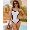 image:imageMANGOPOP Women One Piece Swimsuit Tummy Control Slimming Swim Suits Color Block Bathing Suit 2026 Beach Vacation SwimwearWhite