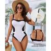 image:imageMANGOPOP Women One Piece Swimsuit Tummy Control Slimming Swim Suits Color Block Bathing Suit 2026 Beach Vacation SwimwearWhite