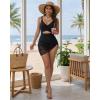 image:imageMANGOPOP Women One Piece Swimsuit V Neck Cut Out Tummy Control Swim Suits Sheer Mesh Bathing Suit Drawstring SwimwearAblack