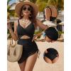 image:imageMANGOPOP Women One Piece Swimsuit V Neck Cut Out Tummy Control Swim Suits Sheer Mesh Bathing Suit Drawstring SwimwearAblack
