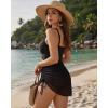 image:imageMANGOPOP Women One Piece Swimsuit V Neck Cut Out Tummy Control Swim Suits Sheer Mesh Bathing Suit Drawstring SwimwearAblack