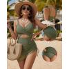 image:imageMANGOPOP Women One Piece Swimsuit V Neck Cut Out Tummy Control Swim Suits Sheer Mesh Bathing Suit Drawstring SwimwearBarmy Green