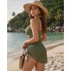 image:imageMANGOPOP Women One Piece Swimsuit V Neck Cut Out Tummy Control Swim Suits Sheer Mesh Bathing Suit Drawstring SwimwearBarmy Green