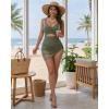 image:imageMANGOPOP Women One Piece Swimsuit V Neck Cut Out Tummy Control Swim Suits Sheer Mesh Bathing Suit Drawstring SwimwearBarmy Green