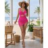 image:imageMANGOPOP Women One Piece Swimsuit V Neck Cut Out Tummy Control Swim Suits Sheer Mesh Bathing Suit Drawstring SwimwearPink