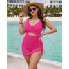 image:imageMANGOPOP Women One Piece Swimsuit V Neck Cut Out Tummy Control Swim Suits Sheer Mesh Bathing Suit Drawstring SwimwearPink