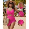 image:imageMANGOPOP Women One Piece Swimsuit V Neck Cut Out Tummy Control Swim Suits Sheer Mesh Bathing Suit Drawstring SwimwearPink