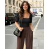 image:imageMANGOPOP WomenS Half Sleeve Bodysuit Square Neck 34 Sleeve Body Suits Dressy Fitted Going Out TopsA01 Black