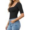 image:imageMANGOPOP WomenS Half Sleeve Bodysuit Square Neck 34 Sleeve Body Suits Dressy Fitted Going Out TopsA01 Black