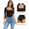 image:imageMANGOPOP WomenS Half Sleeve Bodysuit Square Neck 34 Sleeve Body Suits Dressy Fitted Going Out TopsA01 Black