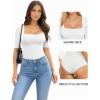 image:imageMANGOPOP WomenS Half Sleeve Bodysuit Square Neck 34 Sleeve Body Suits Dressy Fitted Going Out TopsA02 White