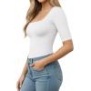 image:imageMANGOPOP WomenS Half Sleeve Bodysuit Square Neck 34 Sleeve Body Suits Dressy Fitted Going Out TopsA02 White