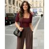 image:imageMANGOPOP WomenS Half Sleeve Bodysuit Square Neck 34 Sleeve Body Suits Dressy Fitted Going Out TopsBurgundy