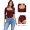 image:imageMANGOPOP WomenS Half Sleeve Bodysuit Square Neck 34 Sleeve Body Suits Dressy Fitted Going Out TopsBurgundy