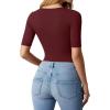 image:imageMANGOPOP WomenS Half Sleeve Bodysuit Square Neck 34 Sleeve Body Suits Dressy Fitted Going Out TopsBurgundy