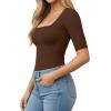 image:imageMANGOPOP WomenS Half Sleeve Bodysuit Square Neck 34 Sleeve Body Suits Dressy Fitted Going Out TopsCoffee