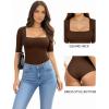 image:imageMANGOPOP WomenS Half Sleeve Bodysuit Square Neck 34 Sleeve Body Suits Dressy Fitted Going Out TopsCoffee