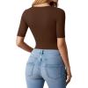 image:imageMANGOPOP WomenS Half Sleeve Bodysuit Square Neck 34 Sleeve Body Suits Dressy Fitted Going Out TopsCoffee