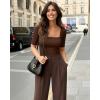 image:imageMANGOPOP WomenS Half Sleeve Bodysuit Square Neck 34 Sleeve Body Suits Dressy Fitted Going Out TopsCoffee