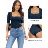 image:imageMANGOPOP WomenS Half Sleeve Bodysuit Square Neck 34 Sleeve Body Suits Dressy Fitted Going Out TopsDeep Blue