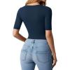 image:imageMANGOPOP WomenS Half Sleeve Bodysuit Square Neck 34 Sleeve Body Suits Dressy Fitted Going Out TopsDeep Blue