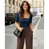 image:imageMANGOPOP WomenS Half Sleeve Bodysuit Square Neck 34 Sleeve Body Suits Dressy Fitted Going Out TopsDeep Blue