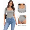 image:imageMANGOPOP WomenS Half Sleeve Bodysuit Square Neck 34 Sleeve Body Suits Dressy Fitted Going Out TopsElephant Grey
