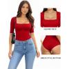 image:imageMANGOPOP WomenS Half Sleeve Bodysuit Square Neck 34 Sleeve Body Suits Dressy Fitted Going Out TopsRed
