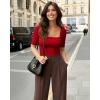 image:imageMANGOPOP WomenS Half Sleeve Bodysuit Square Neck 34 Sleeve Body Suits Dressy Fitted Going Out TopsRed