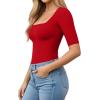 image:imageMANGOPOP WomenS Half Sleeve Bodysuit Square Neck 34 Sleeve Body Suits Dressy Fitted Going Out TopsRed