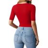 image:imageMANGOPOP WomenS Half Sleeve Bodysuit Square Neck 34 Sleeve Body Suits Dressy Fitted Going Out TopsRed