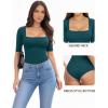 image:imageMANGOPOP WomenS Half Sleeve Bodysuit Square Neck 34 Sleeve Body Suits Dressy Fitted Going Out TopsWheat Green
