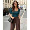 image:imageMANGOPOP WomenS Half Sleeve Bodysuit Square Neck 34 Sleeve Body Suits Dressy Fitted Going Out TopsWheat Green